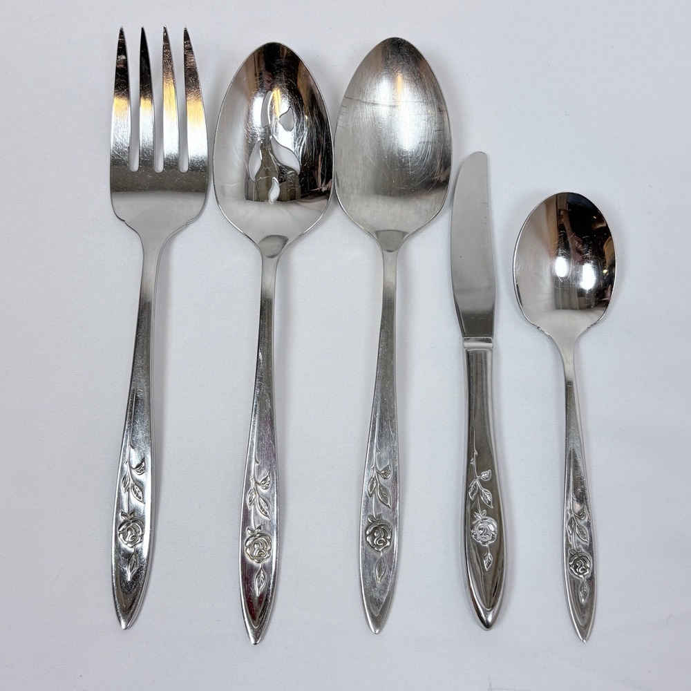Vtg Oneida Community My Rose Hostess Set 5 Piece Stainless Serving Flatware MCM